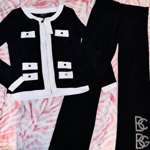 New Large White Black BCBG 2-Piece Tracksuit Jacket + Track Pants Set MSRP $160